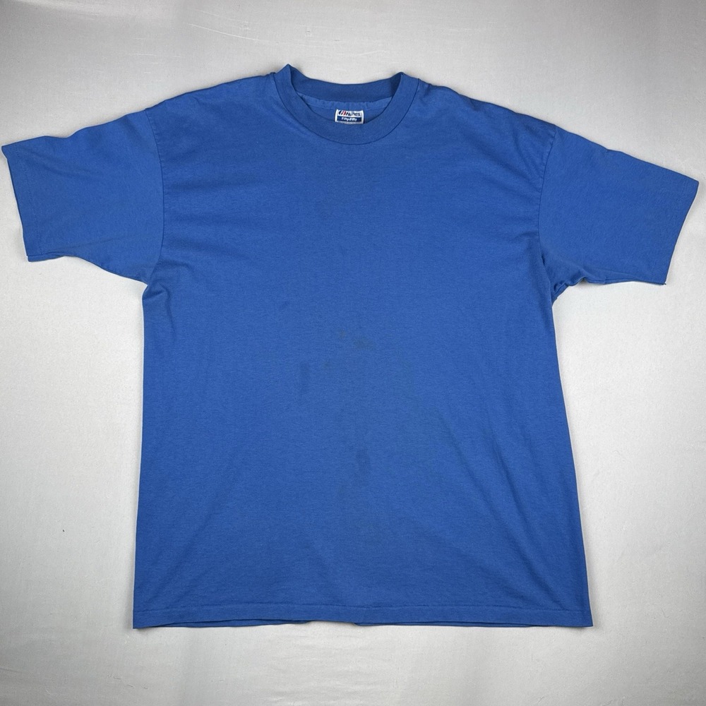 Vintage 80s Hanes Fifty-Fifty Blank Blue T-Shirt Single Stitch USA XXL